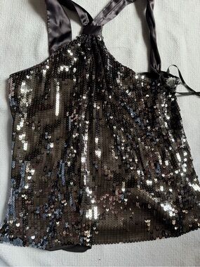 Tahari Purple Sequin Halter Top